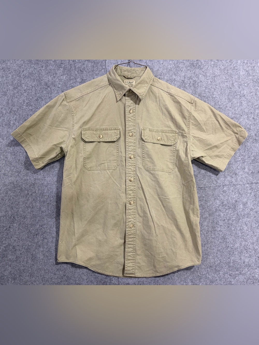 L.L. Bean Short-Sleeve Sunwashed Canvas Button-Down Shirt in Khaki
